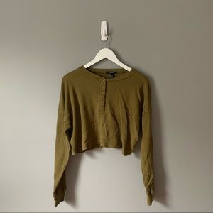 Forever 21 Waffle Long Sleeve Crop Top